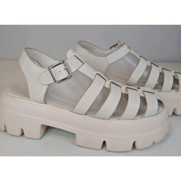 Chunky Platform Sandals Gladiator Straps Cream Sz 9.5 COUTGO Lug Sole 2.75"heel - Picture 2 of 8